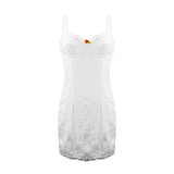 White Rote Stripe Ruffle-Accent Chemise - Women Frill Trim Slips
