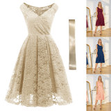 Summer Sexy Lace V Neck Sleeveless Pleated Dress