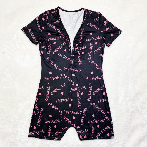 Casual Cartoon Printed Letters Home Short Jumpsuit