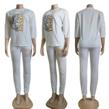 Fashion Bronzing Bell Sleeve Two Piece Pant Set