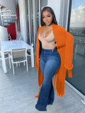 Tassel Trim Open Front Chunky Knit Longline Cardigan