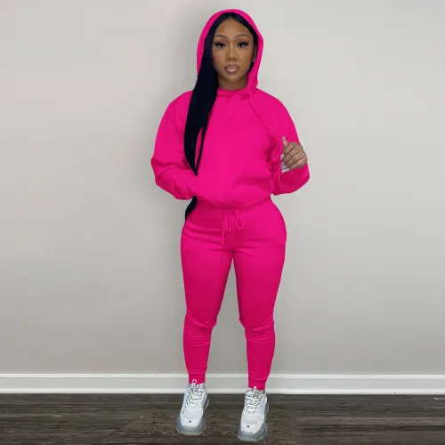 Autumn Winter Thick Drawstring Jogger Two Piece Sweatpants and Hoodie Set