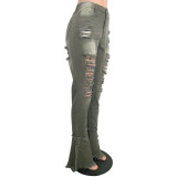 Classic Holes Fringed Ruffled Denim Trousers