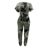 Plus Size Pierced Camouflage Print Two Piece Sets