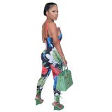 Multicolor Sexy Printed Hollow Straps Cross Jumpsuits