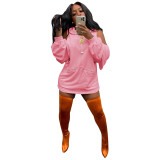 Fashion Casual Solid Basic Pink Hooded Collar Cold Lantern Sleeve Sweatshirt Dresses