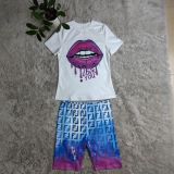 Summer Casual Branded Clothing Digital Printed Short Sleeve Shorts Set