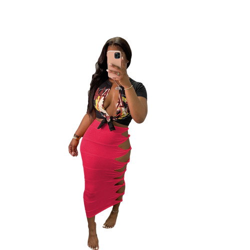 Hollow Knotted Long Beach Skirt