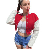 Autumn Winter Women Long Leather Sleeve Sports Baseball Jacket Coat
