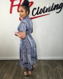 Casual Digital Geometric Irregular Print Midi Dresses