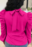 Women Bow Back Stand Neck Puff Long Sleeve Blouses Tops