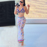 All-match Fashion Mesh Printed Wide-leg Pants