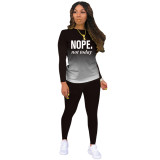 Black Casual Letter Printed Gradient Two Piece Women Pant Set