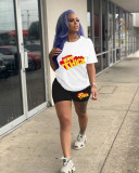 Women Tracksuits Outfit Casual Solid Color Graphic Print Short Sleeve Shorts Two-Piece Set