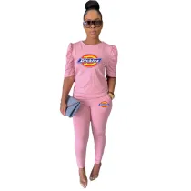 Casual Offset Printing Sets Womens Clothing with Pockets