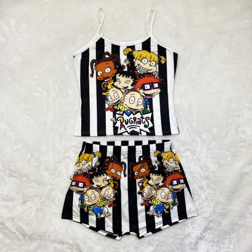 Sexy Graphic Print Suspender Yoga Short Pant Sets