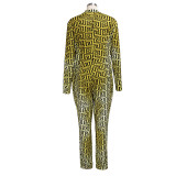Plus Size Zipper Print Jumpsuit