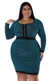 Fat Woman Plus Size Women's Stretch Geometric Tunic Dress