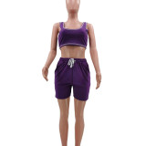 Pure Color Sports Vest 2 Pc Set with Pocket