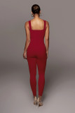 Solid Color Ribbed Sleeveless Square Neck Backless Tank Jumpsuit