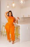 Solid Color Fringe Sleeveless Two Piece Pant Set