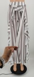 Casual Stringy Selvedge Striped Straps Crop Top and Trousers with Belt
