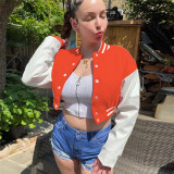 Autumn Winter Women Long Leather Sleeve Sports Baseball Jacket Coat