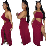 Sexy Backless Slit Navel Flannelette Long Dresses