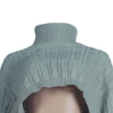 Solid Color Grey High Neck Short Shawl Sweater Top