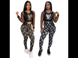 Women Net Yarn Three Piece Temperament Printed Vest Outerwear and Trousers