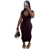 Solid Color Casual Deep V Pit Mid Dresses