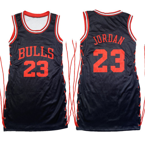 Casual Sleeveless Letter Print Double-sided Pattern Bandage Basketball Shirt Dress