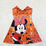 Sexy Loungewear Summer Cartoon Pattern Printed Spaghetti Strap Homewear Dress