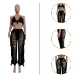 Knitted Tassel Sexy Two Piece Beach Outfits for Women Swimsuit Summer Vacation Matching Sets