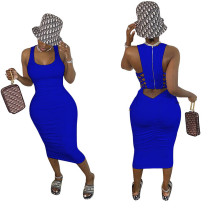 Sleeveless Zip-back Folds Sexy Midi Dress Sleeveless Zip-back Folds Sexy Midi Dress