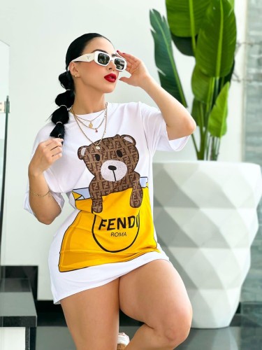 White Bear Print Short Sleeve Mini Dress
