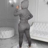 Casual Zip Up Printed Hoodie Sweatshirt & Drawstring Pants Set