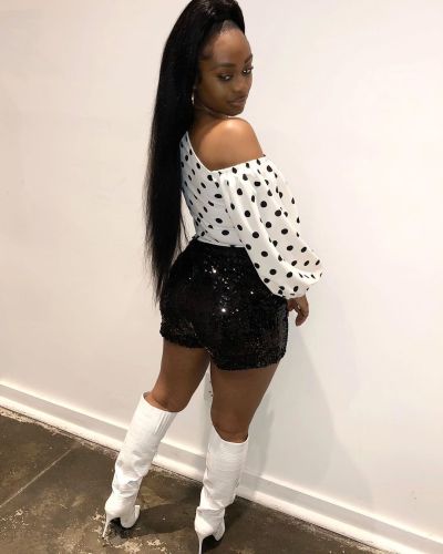 Printed Polka Dot Bubble Sleeve Top