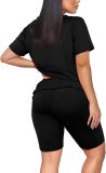 Fashion Solid Color V Neck Short Sleeve Shorts Set