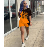 Casual Printed Tracksuit Women Short Sleeve Two Piece Outfits with Pockets