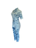 Plus Size Fashion Short Sleeve Washed Denim Jumpsuit