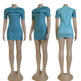 Fashion Casual Printed Short Sleeve Bodycon Dress