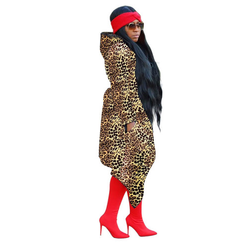 Irregular Printed Hooded Tail Jacket