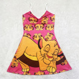 Sexy Loungewear Summer Cartoon Pattern Printed Spaghetti Strap Homewear Dress