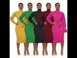 Turtleneck Knit Tie Waist Midi Dresses