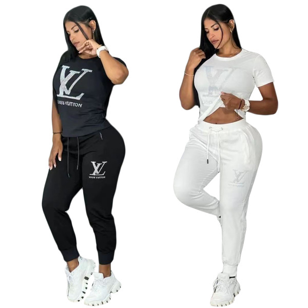 Fashion Hotfix Rhinestone Short Sleeve Two Piece Set