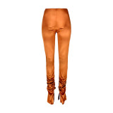 Fashion Bronze Reflective Slit High Waist Pleated Trousers