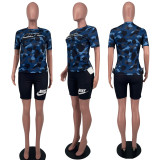 Ladies Casual Printed Zipper Sports Two Piece Set