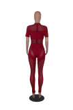 Sexy See Through Mesh Stitching Short Sleeve Jumpsuit
