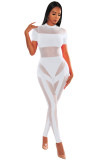 Sexy See Through Mesh Stitching Short Sleeve Jumpsuit